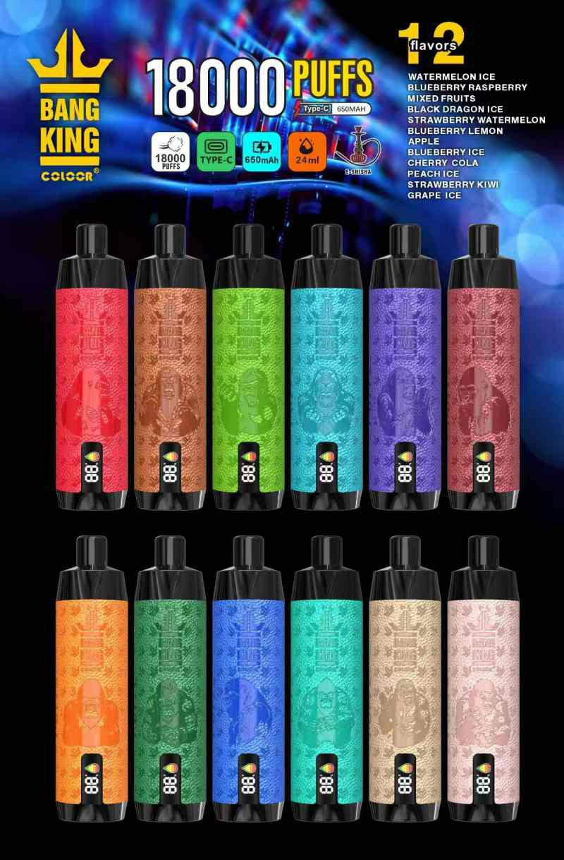 Bang King E Shisha 24ml E Liquid Disposable Pod 18000 Puffs Smart Screen Vaping Experience E Vapes