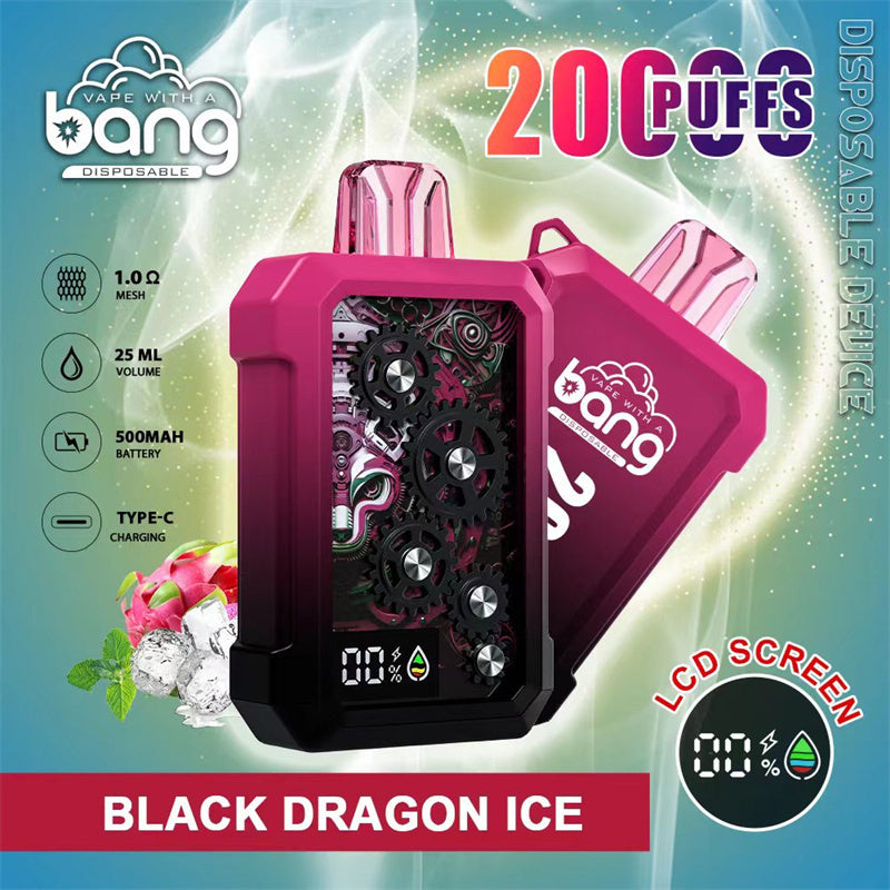 BANG Original China Europe UK Asia Metal Gear 20000 with LCD Screen Disposable Vape Device E-Cigarette Wholesale Supplier Distributor and OEM ODM-500mAh Battery, 25ml E-liquid, Multiple Nicotine 12 Flavors