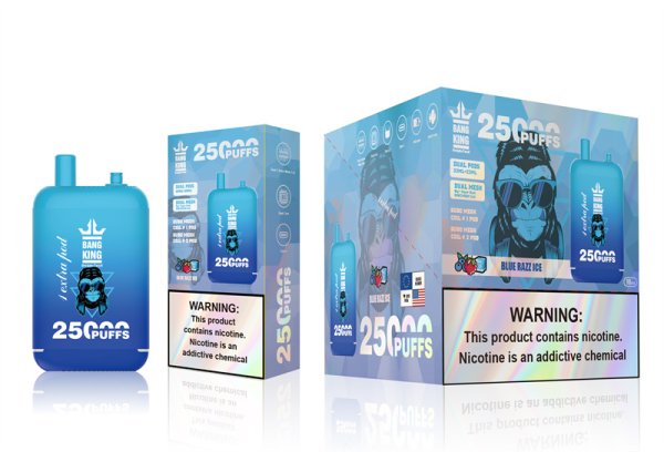 Bang 25000 Puffs Dual Mesh Coil Pod Rechargeable E Cigarette Disposable Vapes Bang King 25k Puff - 46mL pre-filled e-liquid Dual Tank (0% to 5% Nicotine);650mAh Battery 12 Flavors
