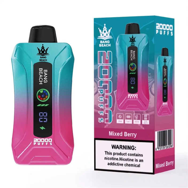 Bang Beach 20000 Puffs Display Screen Vape Disposable Electronic Cigarettes Puff 20k-650mAh Battery, 35ml E-liquid, Multiple Nicotine 12 Flavors