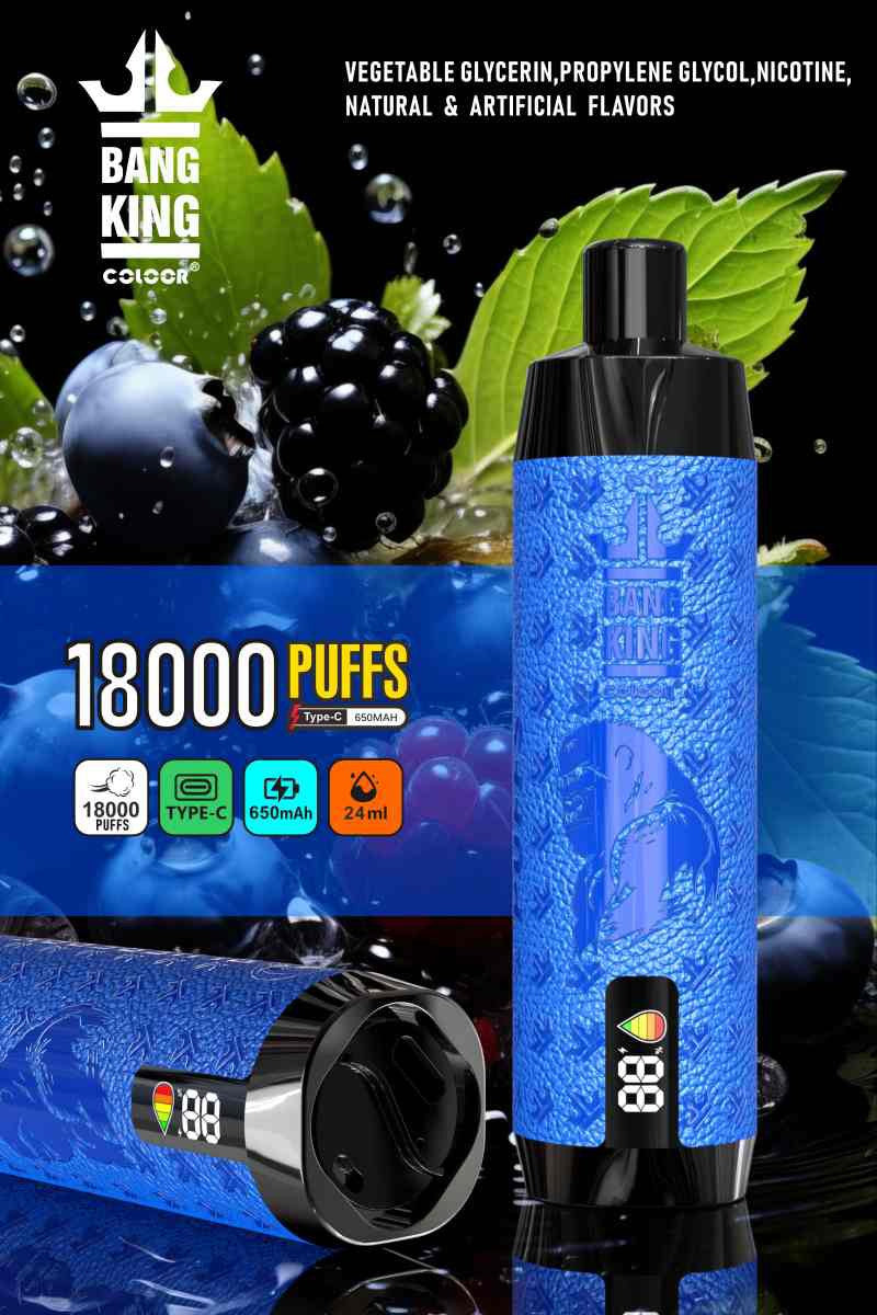 Bang King 18000 Puffs Disposable Vape Dtl Dual Mesh Shisha Puff 18k With Electronic Cigarette-650mAh Battery, 20ml E-liquid, Multiple Nicotine 12 Flavors