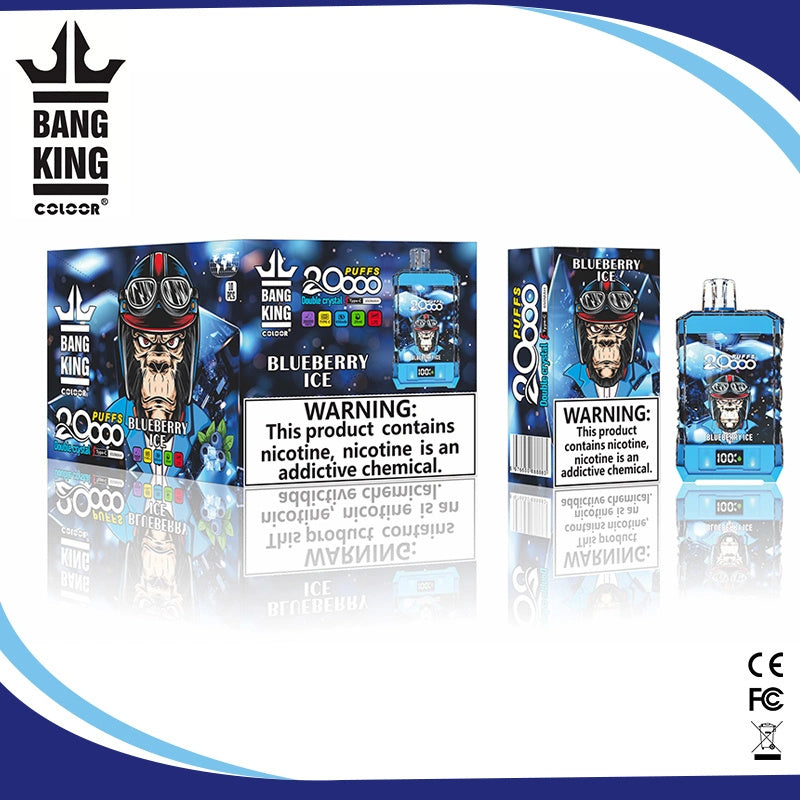 Bang King 20000 Puffs Double Crystal Vape Disposable Electronic Cigarettes Digital Display Puff 20k-650mAh Battery, 25ml E-liquid, Multiple Nicotine 12 Flavors
