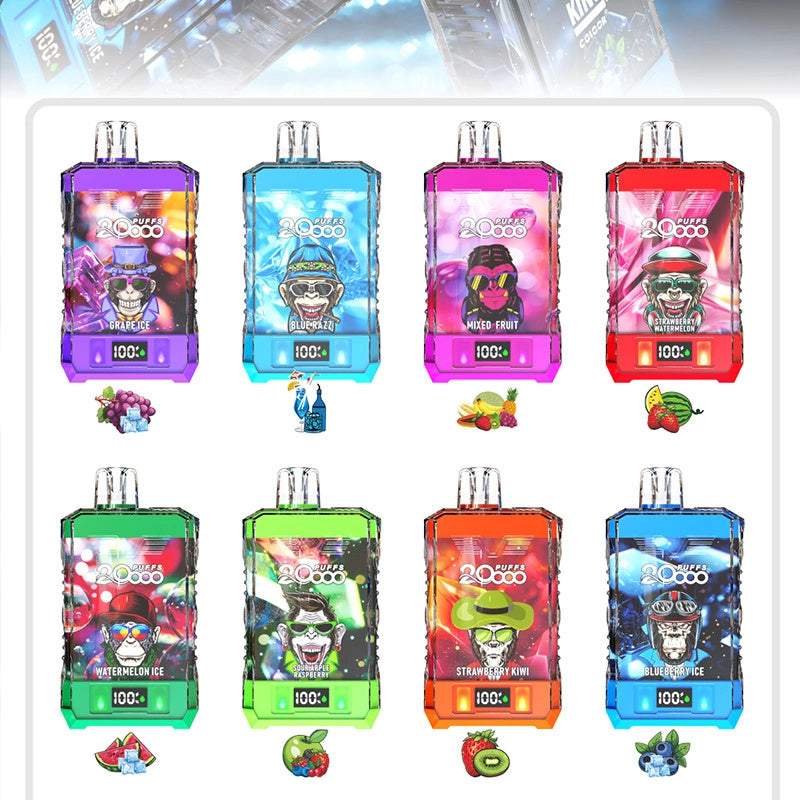 Bang King 20000 Puffs Double Crystal Vape Disposable Electronic Cigarettes Digital Display Puff 20k-650mAh Battery, 25ml E-liquid, Multiple Nicotine 12 Flavors