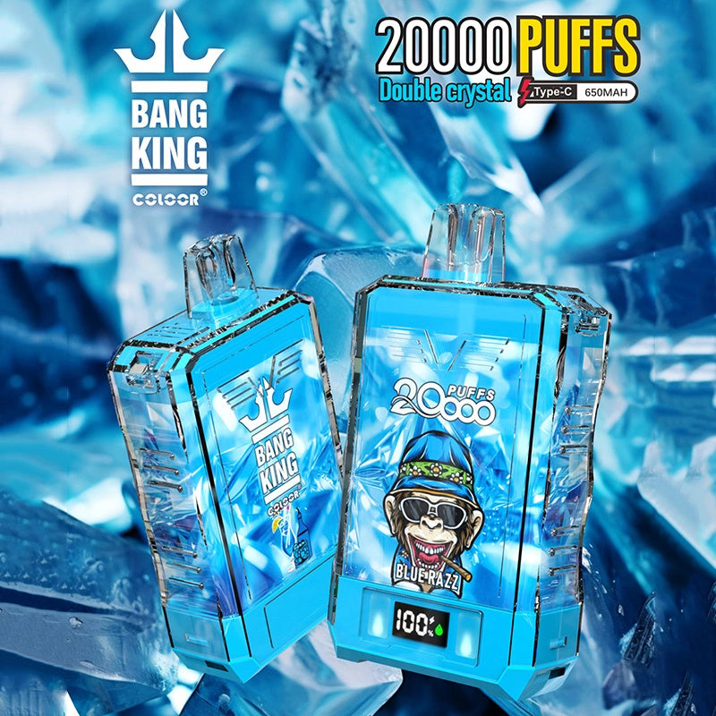 Bang King 20000 Puffs Double Crystal Vape Disposable Electronic Cigarettes Digital Display Puff 20k-650mAh Battery, 25ml E-liquid, Multiple Nicotine 12 Flavors