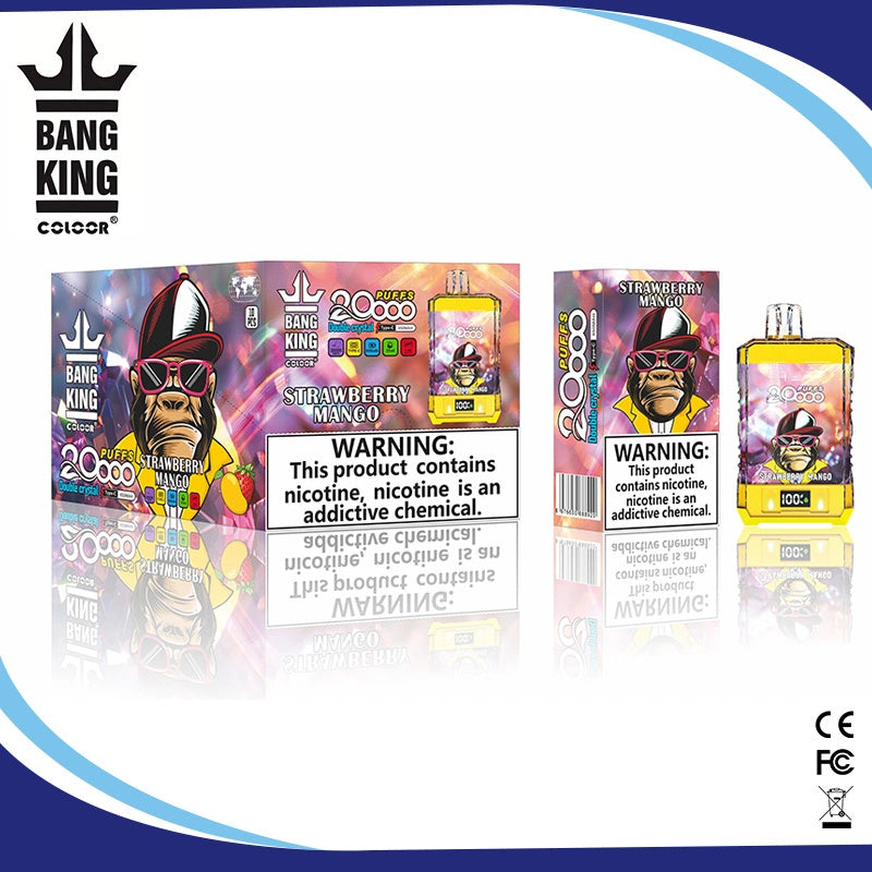 Bang King 20000 Puffs Double Crystal Vape Disposable Electronic Cigarettes Digital Display Puff 20k-650mAh Battery, 25ml E-liquid, Multiple Nicotine 12 Flavors