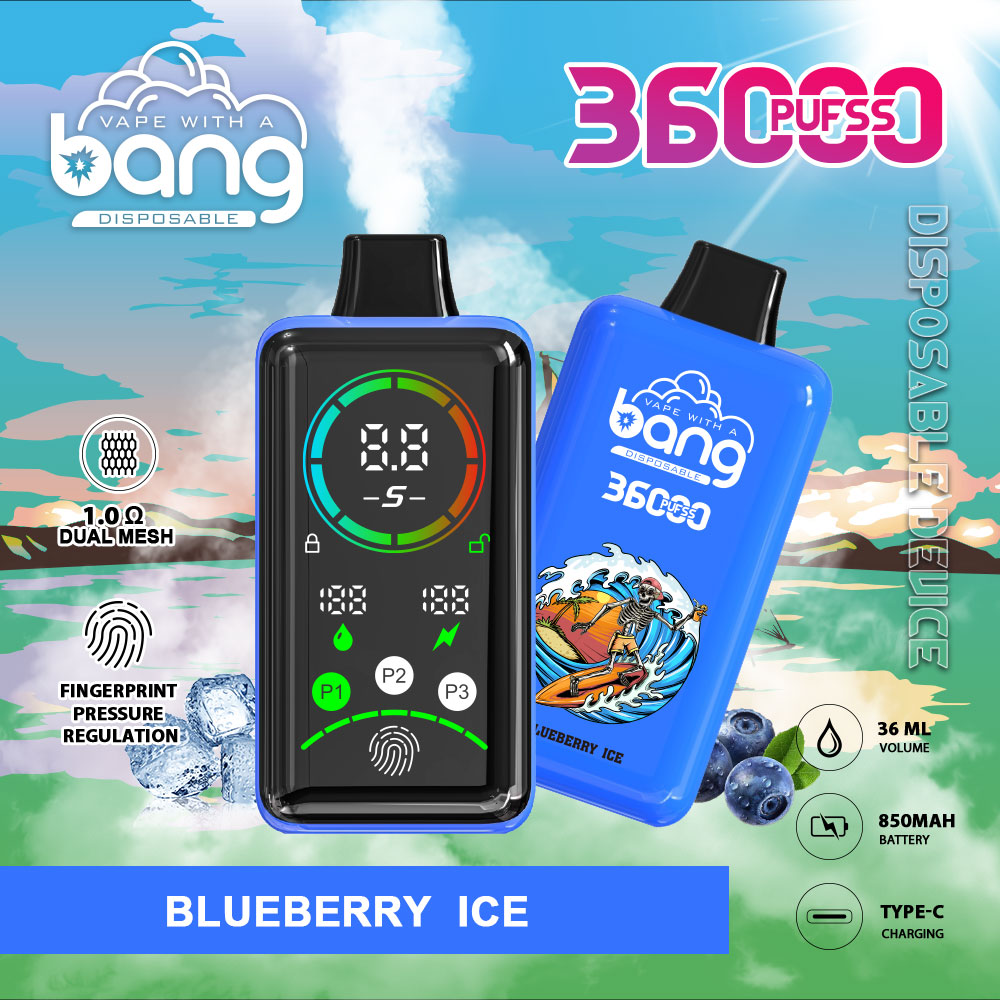 BANG 36K Puffs Smart Full Screen Turn Ice Wholesale Disposable Vape Puff 36k Prefilled Pod– 850mAh Battery, 36mL E-Liquid, 0% to 5% Nicotine Options 12 Flavors