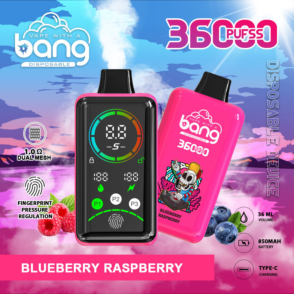 BANG 36K Puffs Smart Full Screen Turn Ice Wholesale Disposable Vape Puff 36k Prefilled Pod– 850mAh Battery, 36mL E-Liquid, 0% to 5% Nicotine Options 12 Flavors