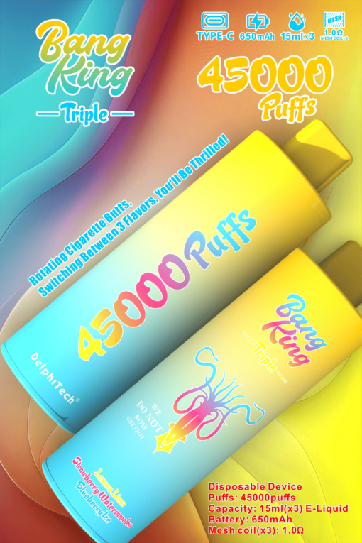 Bang King Triple 45000 Puffs Disposable Vape(0% to 5% Nicotine) - 3*15ml E-Liquid, 650mAh Battery