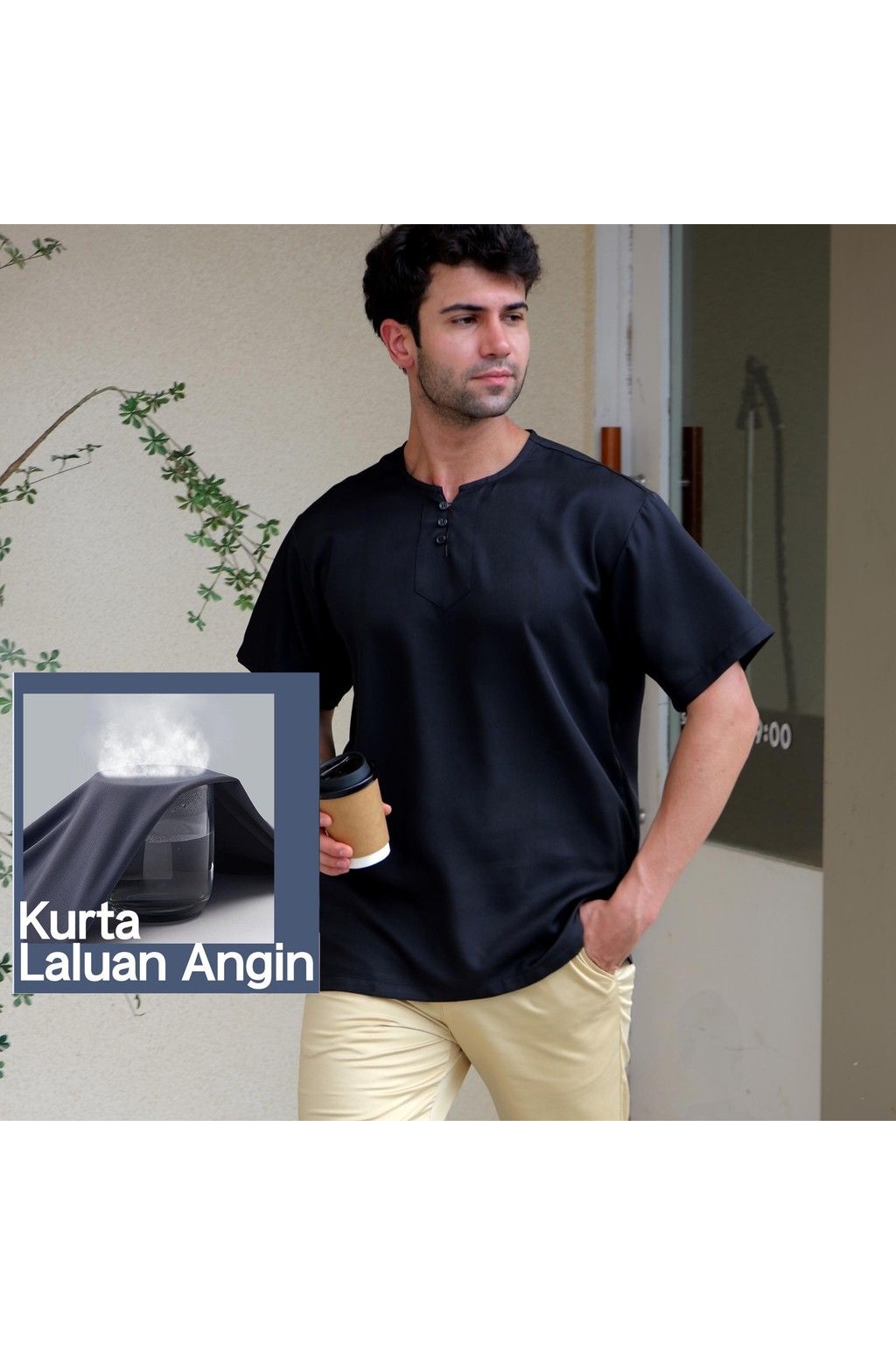 3-Button Men's Short-Sleeve T-Shirt – Breathable Abloh Crepe Fabric, Summer Casual