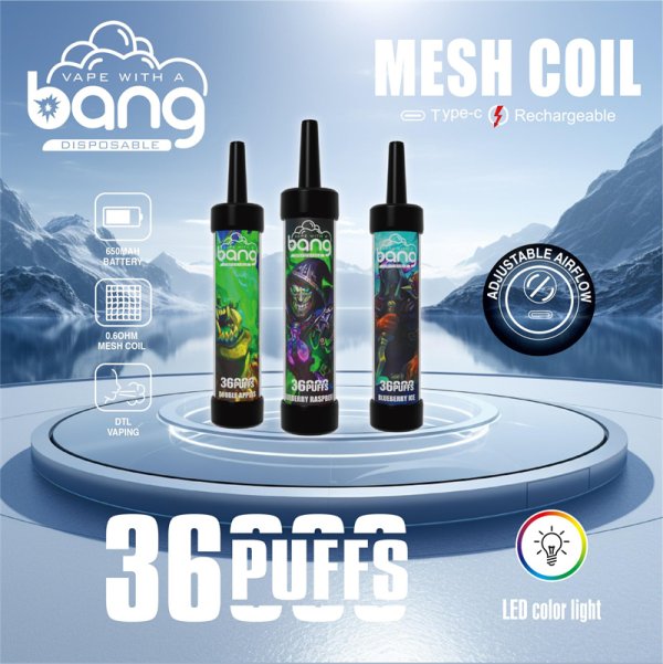Original Bang 36000 Puffs With Sub Ohm Mesh Coils Dtl Disposable Vape Device E-Cigarette-650mAh Battery, 40ml E-liquid, Multiple Nicotine 12 Flavors