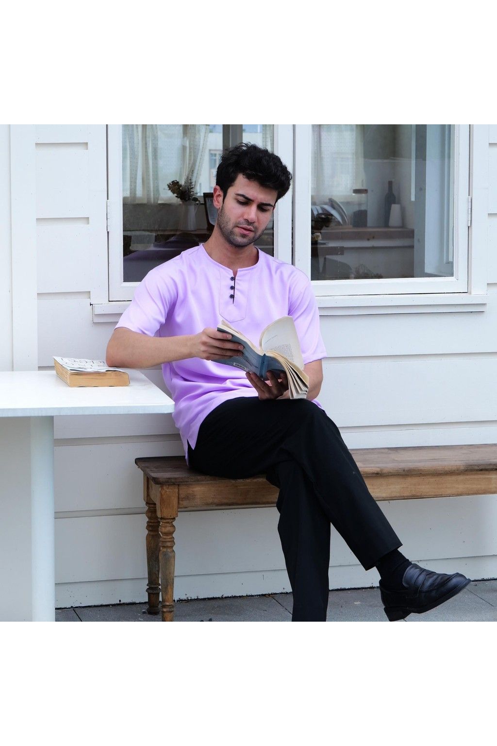 3-Button Men's Short-Sleeve T-Shirt – Breathable Abloh Crepe Fabric, Summer Casual
