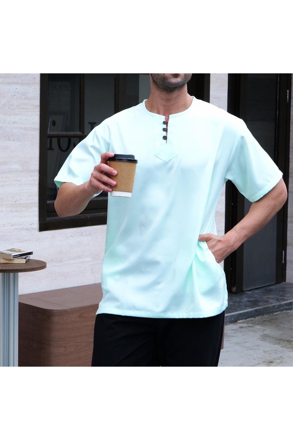 3-Button Men's Short-Sleeve T-Shirt – Breathable Abloh Crepe Fabric, Summer Casual