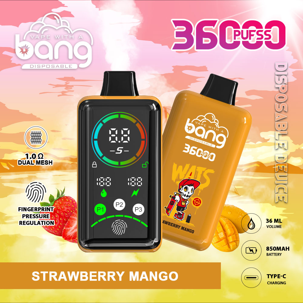 BANG 36K Puffs Smart Full Screen Turn Ice Wholesale Disposable Vape Puff 36k Prefilled Pod– 850mAh Battery, 36mL E-Liquid, 0% to 5% Nicotine Options 12 Flavors