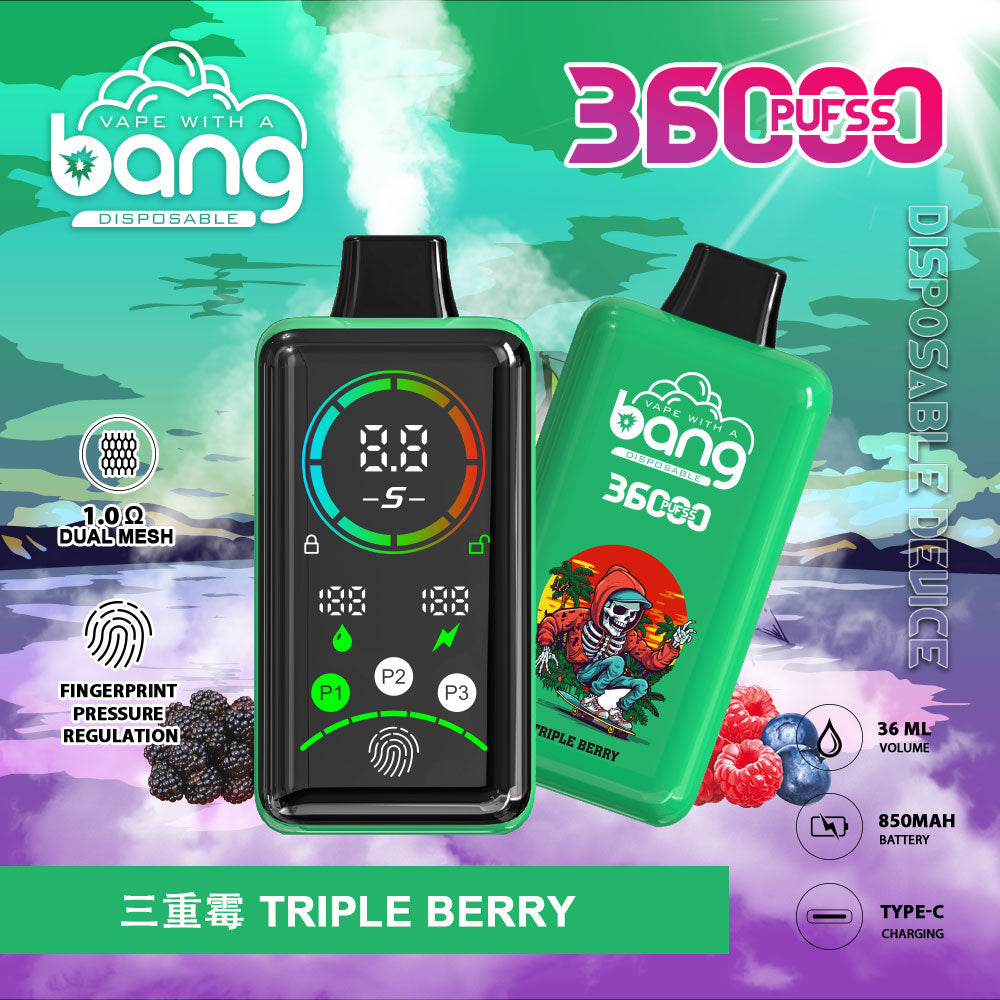 BANG 36K Puffs Smart Full Screen Turn Ice Wholesale Disposable Vape Puff 36k Prefilled Pod– 850mAh Battery, 36mL E-Liquid, 0% to 5% Nicotine Options 12 Flavors