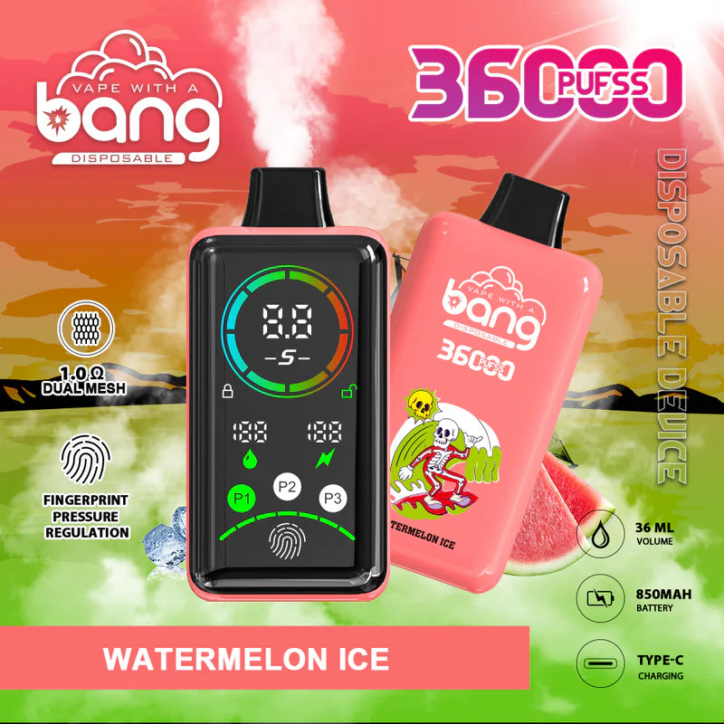 Bang 36000 Power Disposable Vape – 850mAh Battery, 36mL E-Liquid, 0% to 5% Nicotine Options 12 Flavors