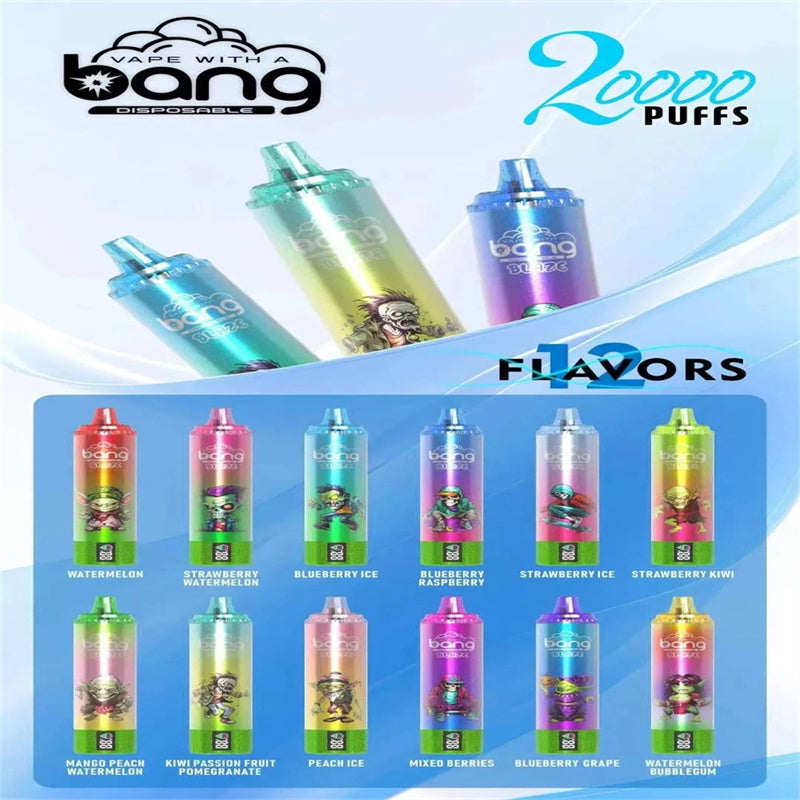 Disposable Vape Bang Blaze 20000 Puffs E Cigarette Pod Puff 20k Smart Screen Display Vaper-1000mAh Battery, 26ml E-liquid, Multiple Nicotine 12 Flavors