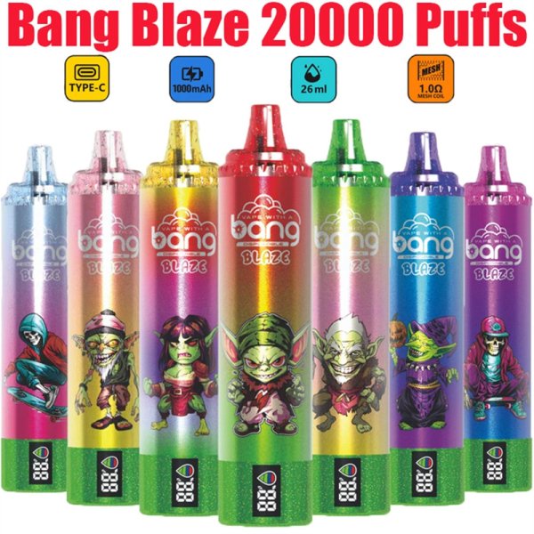 Disposable Vape Bang Blaze 20000 Puffs E Cigarette Pod Puff 20k Smart Screen Display Vaper-1000mAh Battery, 26ml E-liquid, Multiple Nicotine 12 Flavors