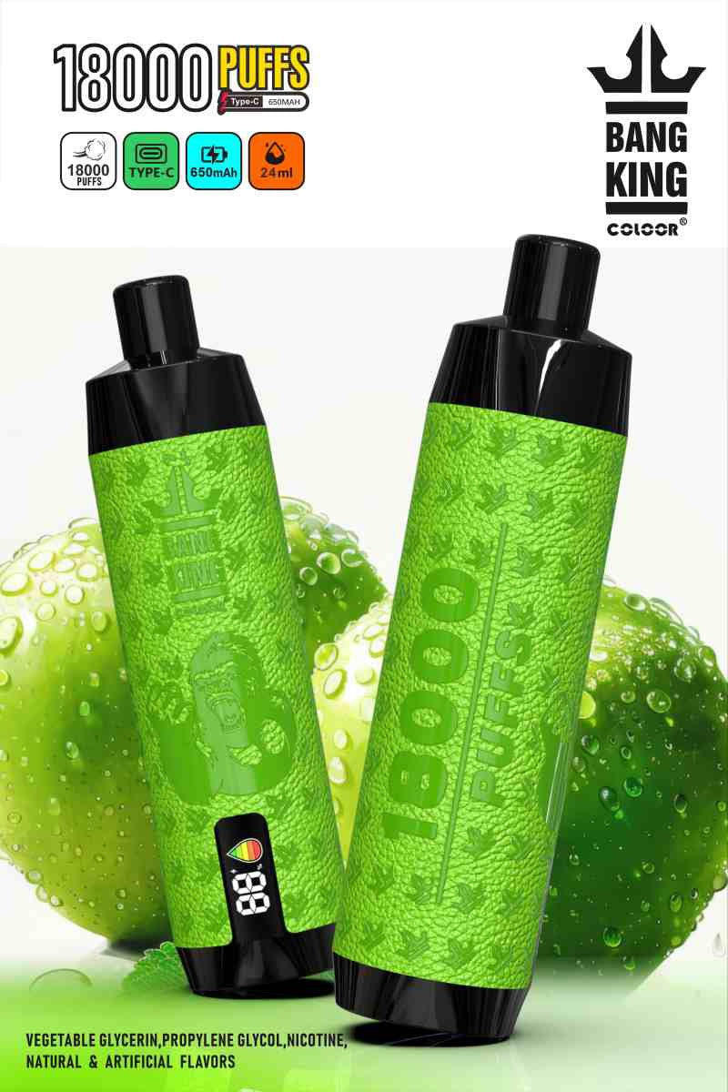 Bang King 18000 Puffs Dtl Disposable Vape Shisha Led Displays E-Cigarettes Vapers 18k Puff-650mAh Battery, 24ml E-liquid, Multiple Nicotine 12 Flavors