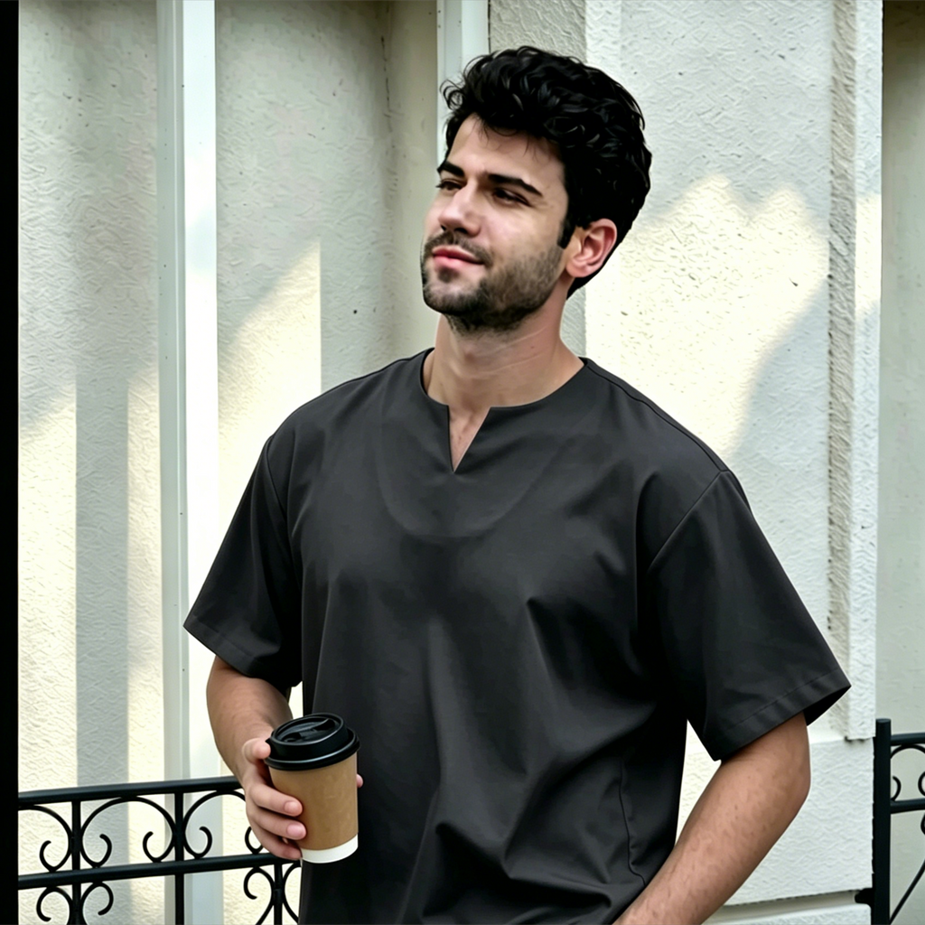 Comfy V-Neck Men's Prayer Shirt - Moisture-Wicking Casual Kurta