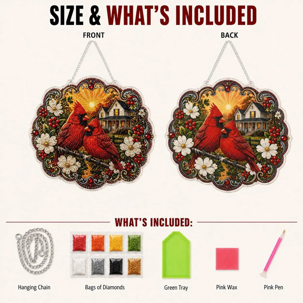 ✨Beginner-Friendly-🐦Cardinals & Sunrise Diamond Art Hanging Ornament Kit