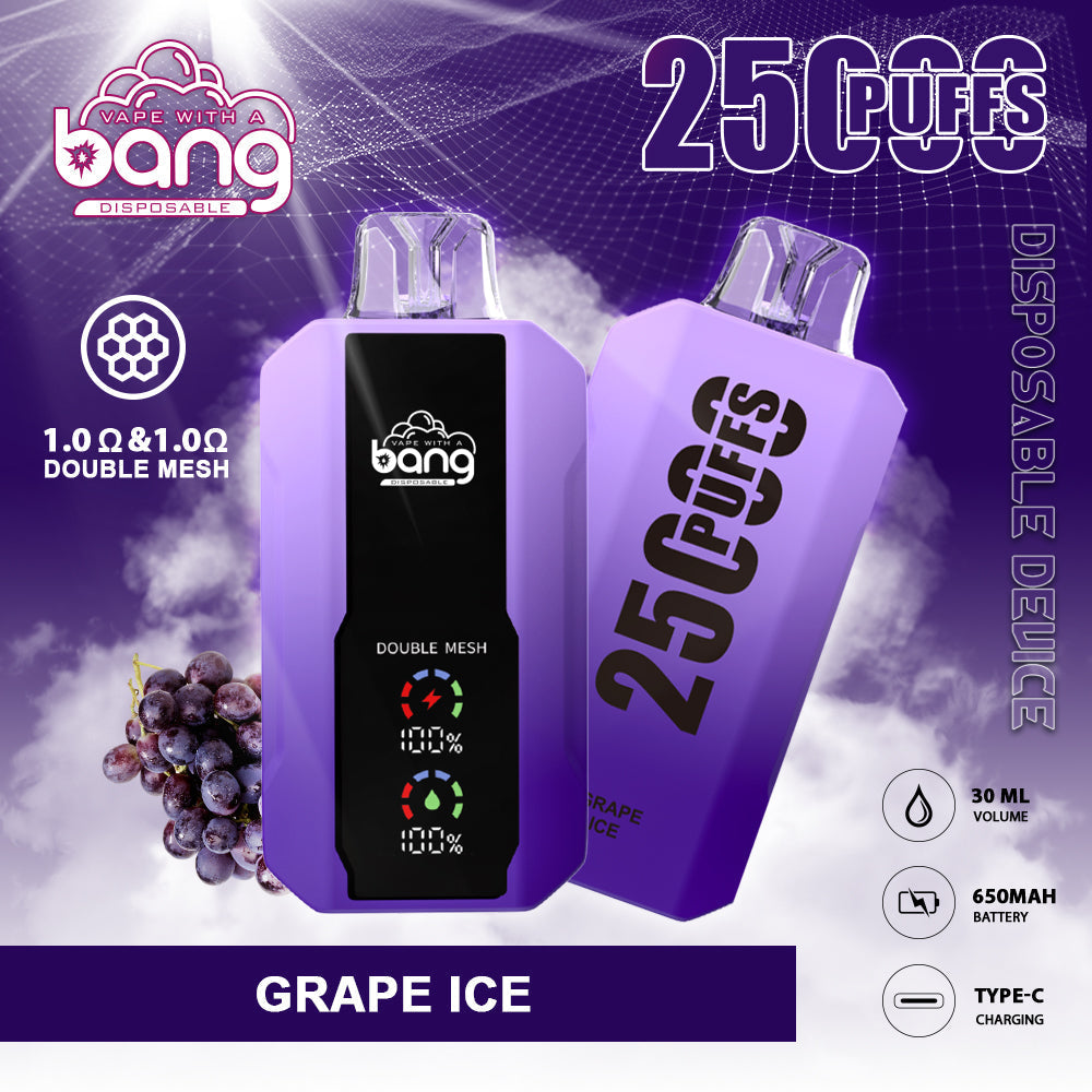 Bang 25000 Puffs Smart Full Screen Turn Ice Wholesale Disposable Vape E Cigarette Puff 25k  Prefilled Pod-850mAh Battery, 30ml E-liquid, Multiple Nicotine 16 Flavors