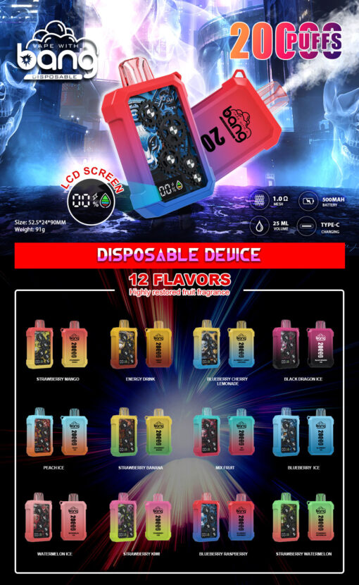Bang 20000 Puffs Vape 20K Disposable Vape Pen E Cigarette Prefilled 25ml 500mAh Disposable Vape 12 Flavors