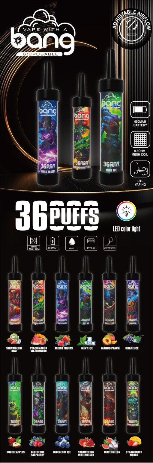 Bang 36000 Puffs Mesh Coil  Vape 36K Disposable Vape Pen E Cigarette Prefilled 40ml 650mAh