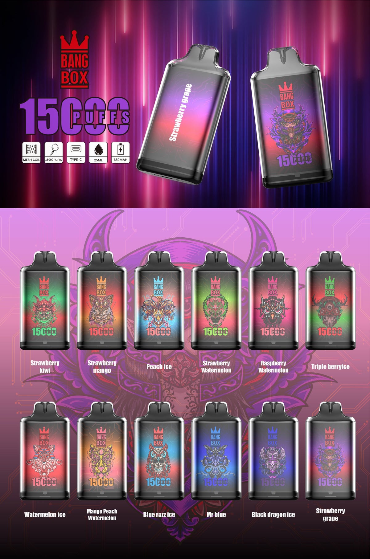 Bang 35000 Puffs/15000 Puffs Vape 35K/15K Disposable Vape Pen E Cigarette Prefilled 30ml /25ml 650mAh Disposable Vape 12 Flavors